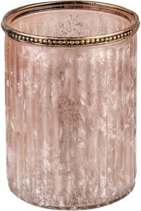 Clayre & Eef Glazen Theelichthouder Ø 11*14 Cm Beige Roze Glas