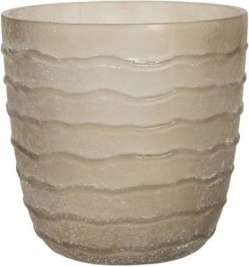 Clayre & Eef Theelichthouder Ø 13x13 cm Beige Glas Rond Waxinelichthouder Windlichthouder Beige Waxinelichthouder