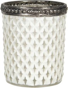 Clayre & Eef Glazen Theelichthouder Ø 5*6 Cm Wit Glas