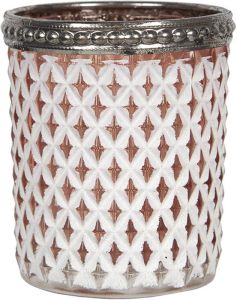 Clayre & Eef Glazen Theelichthouder Ø 5*6 Cm Wit Glas