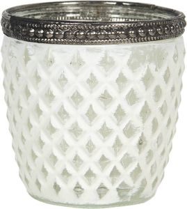 Clayre & Eef Glazen Theelichthouder Ø 7*7 Cm Wit Glas
