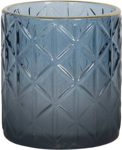 Clayre & Eef Theelichthouder Ø 7x8 cm Blauw Glas Rond Waxinelichthouder Blauw Waxinelichthouder