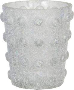 Clayre & Eef Glazen Theelichthouder Ø 8*8 Cm Wit Glas