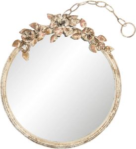 Clayre & Eef Spiegel 38x44 cm Goudkleurig Ijzer Hout Rond Grote