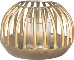 Clayre & Eef Windlicht Ø 15x10 cm Goudkleurig Metaal Glas Rond