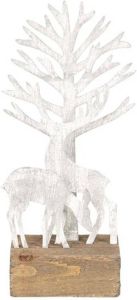 Clayre & Eef Grijze Decoratie Boom En Herten 12*8*27 Cm 64315
