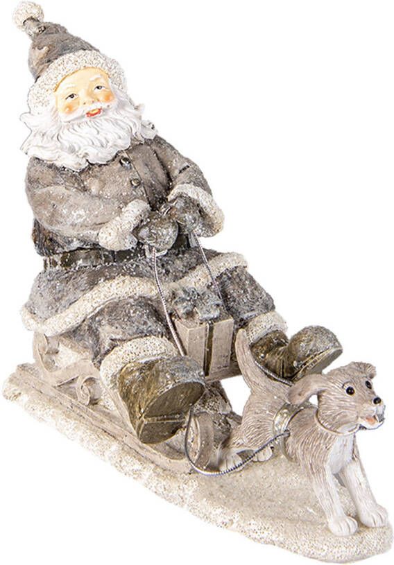 Clayre & Eef Grijze Decoratie kerstman op slee 24*8*16 cm 6PR3472