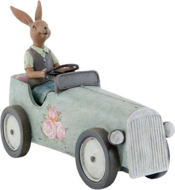 Clayre & Eef Grijze Decoratie konijn in auto 22*9*17 cm 6PR0703