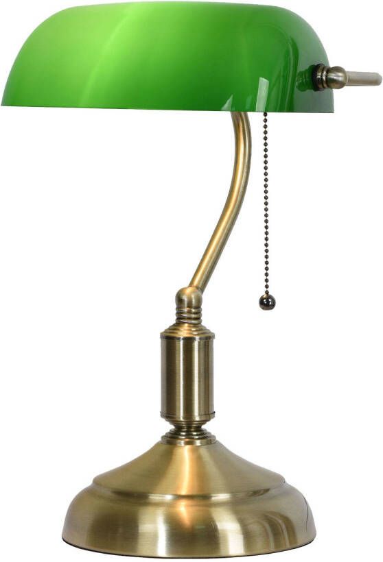 Clayre & Eef LumiLamp Bureaulamp Bankierslamp 27x17x41 cm Groen Goudkleurig Metaal Glas Tafellamp Groen Tafellamp