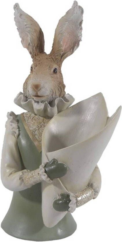 Clayre & Eef Groene Decoratie konijn 16*13*30 cm 6PR3594