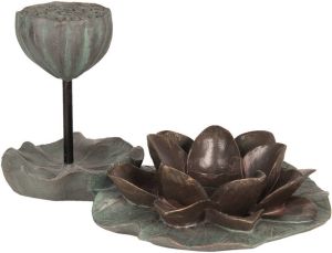 Clayre & Eef Theelichthouder Bloem 26x17x14 cm Grijs Bruin Kunststof