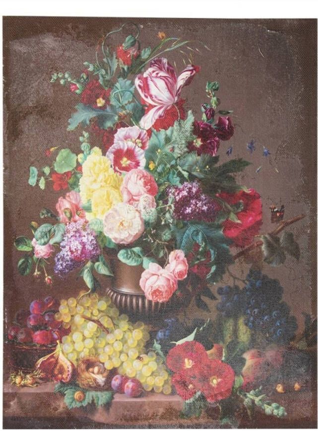 Clayre & Eef Groene Schilderij met bloemen en fruit 60*3*80 cm 50629