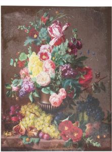 Clayre & Eef Schilderij 60x80 cm Bruin Rood Canvas Rechthoek Bloemen