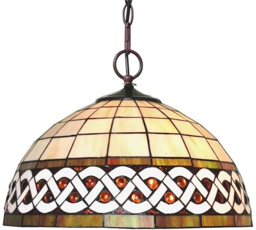 Clayre & Eef Hanglamp Tiffany Ø 46x138 cm Wit Metaal Glas Hanglamp
