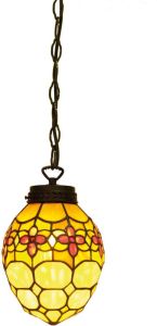 Clayre & Eef Hanglamp Tiffany Compleet 24x155 Cm E14 Max 40w Beige Rood Geel Glas Metaal