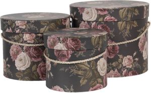 Clayre & Eef Hoedendoos Set van 3 Ø 23*19 cm Zwart Roze Karton Rond