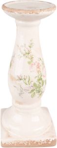 Clayre & Eef Kandelaar 30 cm Roze Beige Keramiek Bloemen Kaarsenstandaard Kaarsenhouder Roze Kaarsenstandaard