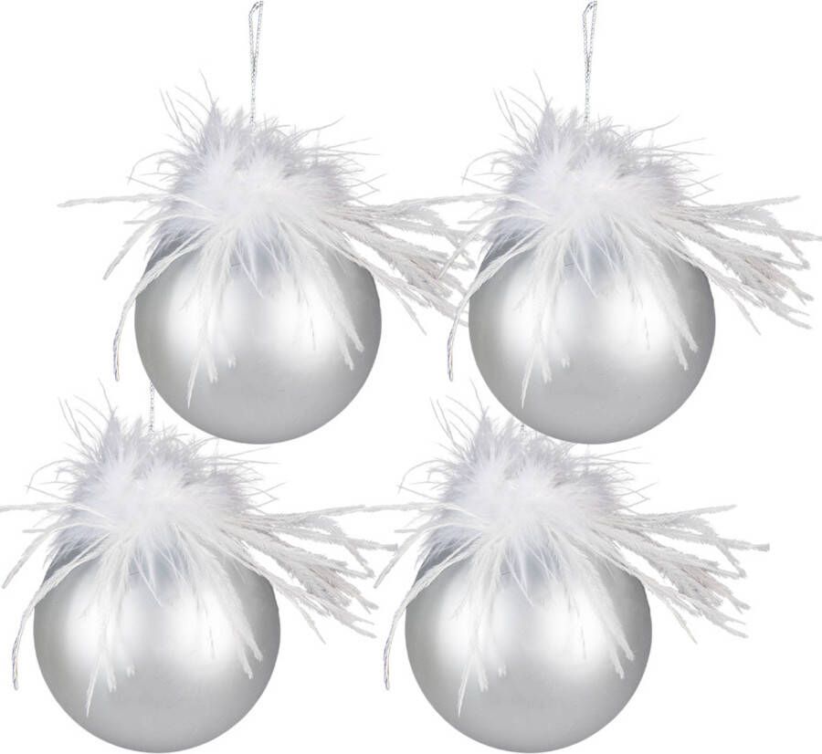 Clayre & Eef Kerstbal Ø 10 Cm Zilverkleurig Wit Glas Kerstdecoratie Kerstversiering Kerstboomversiering Zilverkleurig