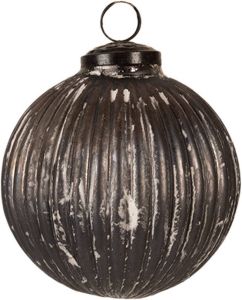Clayre & Eef Kerstbal Ø 10x10 cm Grijs Glas Rond Kerstboomversiering Grijs Kerstboomversiering