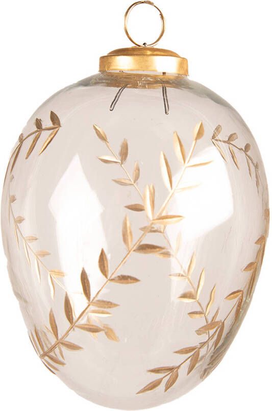 Clayre & Eef Kerstbal Ø 12 cm Transparant Glas Ovaal Takjes Kerstdecoratie Transparant Kerstdecoratie