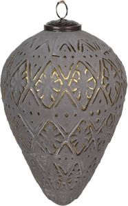 Clayre & Eef Kerstbal 13 cm Grijs Glas Kerstboomversiering Grijs Kerstboomversiering