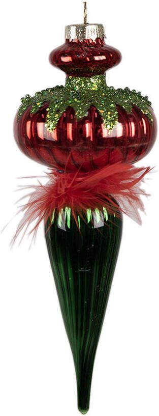 Clayre & Eef Kerstbal 18 cm Rood Groen Glas Kerstboomversiering Rood Kerstboomversiering