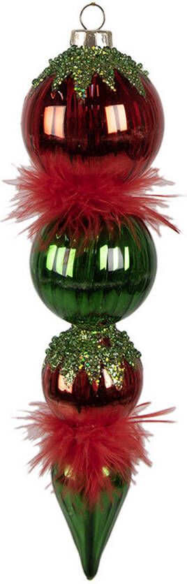 Clayre & Eef Kerstbal 23 cm Rood Groen Glas Kerstboomversiering Rood Kerstboomversiering