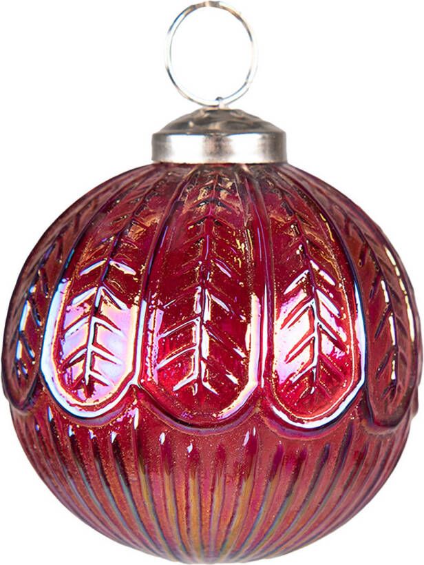 Clayre & Eef Kerstbal Ø 7 Cm Rood Bruin Glas Metaal Kerstdecoratie Kerstversiering Kerstboomversiering Rood