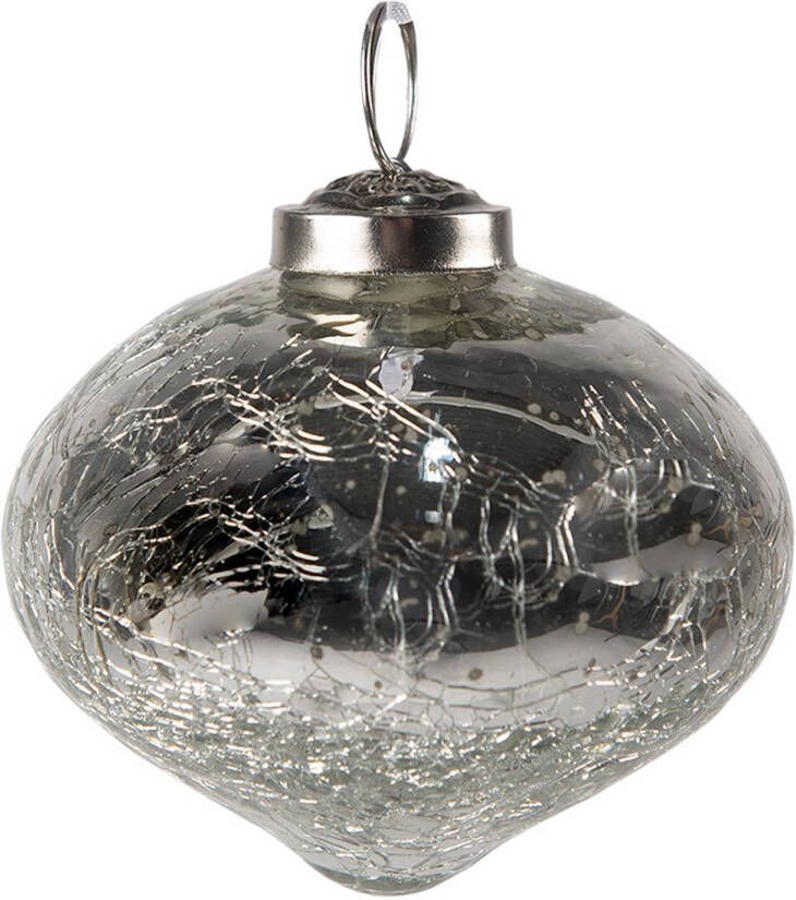 Clayre & Eef Kerstbal Ø 7 Cm Zilverkleurig Glas Kerstdecoratie Kerstversiering Kerstboomversiering Zilverkleurig