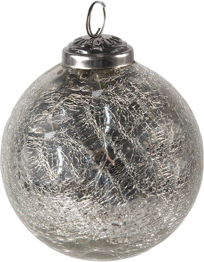 Clayre & Eef Kerstbal Ø 7 Cm Zilverkleurig Glas Kerstdecoratie Kerstversiering Kerstboomversiering Zilverkleurig