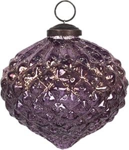 Clayre & Eef Kerstbal Ø 8x8 cm Paars Glas Kerstboomversiering Paars Kerstboomversiering