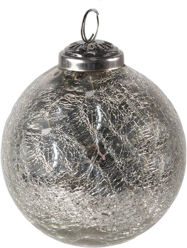 Clayre & Eef Kerstbal Ø 9 cm Zilverkleurig Glas Kerstdecoratie Zilverkleurig Kerstdecoratie