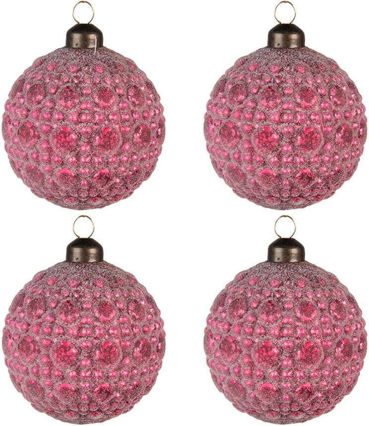 Clayre & Eef Kerstbal Set van 4 Ø 8 cm Rood Glas Kerstdecoratie Rood Kerstdecoratie