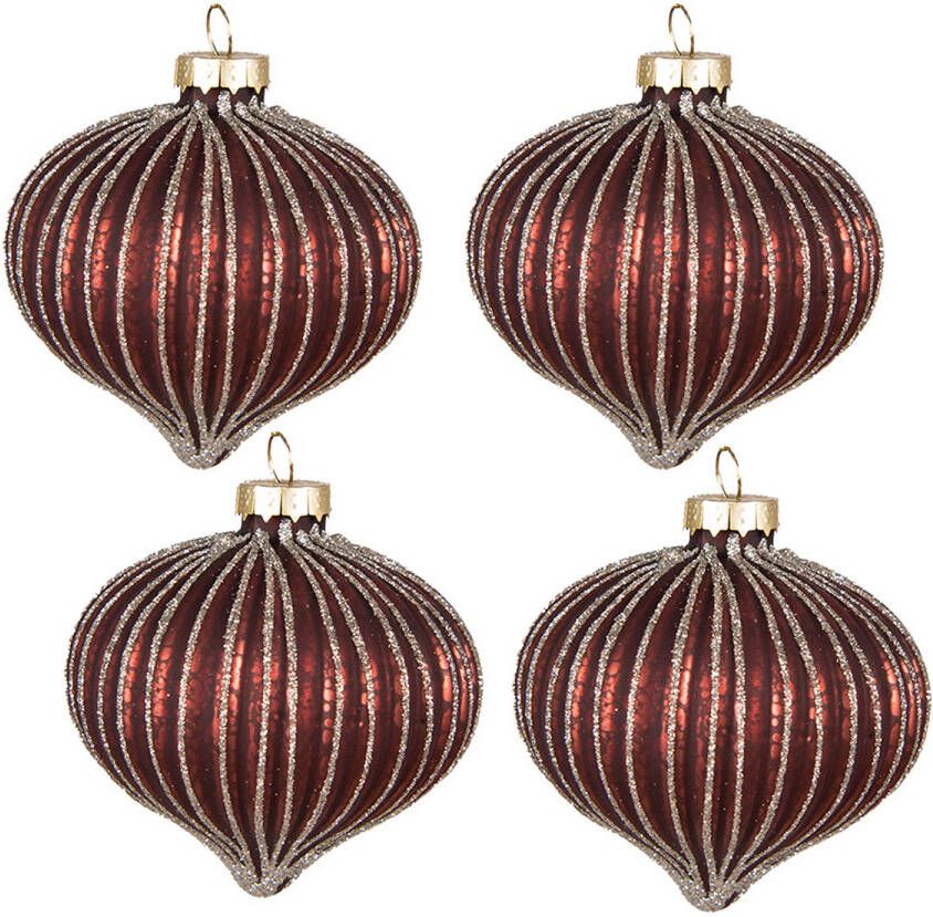 Clayre & Eef Kerstbal Set van 4 Ø 8 cm Rood Glas Kerstdecoratie Rood Kerstdecoratie