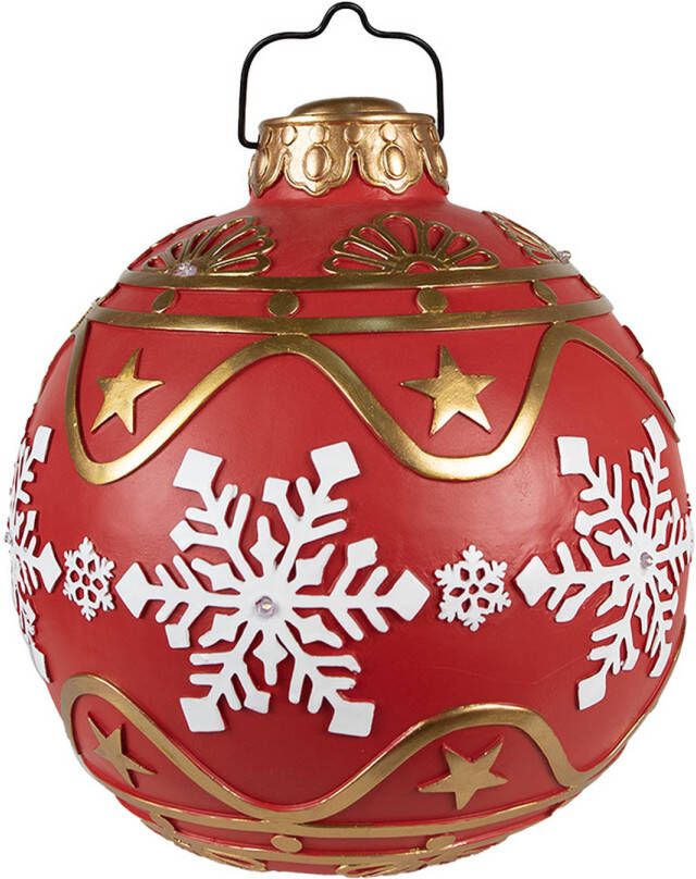 Clayre & Eef Kerstbal XL Ø 31x33 cm Rood Wit Kunststof Sneeuwvlokken Kerstdecoratie Rood Kerstdecoratie