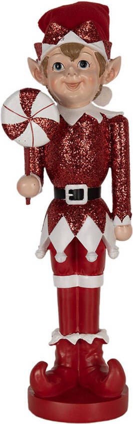 Clayre & Eef Kerstdecoratie Beeld Elf 59 cm Rood Polyresin Rood