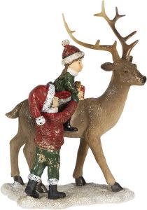 Clayre & Eef Kerstdecoratie Beeld Kinderen 15*9*22 Cm Bruin Rood Kunststof Decoratief Figuur Decoratieve Accessoires