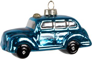 Clayre & Eef Kersthanger Auto 5 cm Blauw Glas Kerstboomversiering Blauw Kerstboomversiering