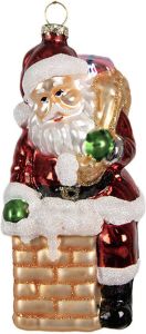 Clayre & Eef Kersthanger Kerstman 12 cm Rood Glas Kerstboomversiering Rood Kerstboomversiering