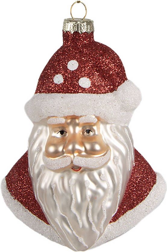 Clayre & Eef Kersthanger Kerstman 12 cm Rood Glas Kerstboomversiering Rood Kerstboomversiering