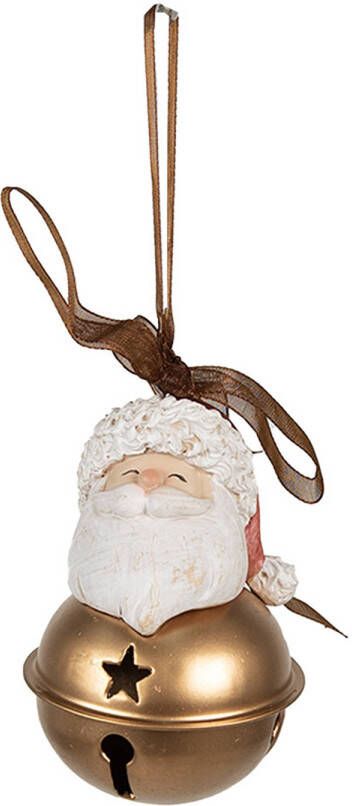 Clayre & Eef Kersthanger Kerstman 8 cm Wit Goudkleurig Polyresin Kerstboomversiering Wit Kerstboomversiering