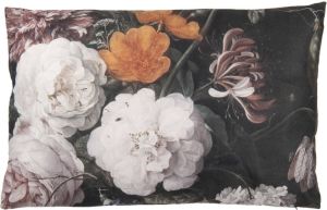 Clayre & Eef Sierkussen 60x40 cm Zwart Wit Polyester Rechthoek Bloemen