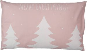Clayre & Eef Kussenhoes 30x50 cm Roze Wit Polyester Rechthoek Kerstbomen Sierkussenhoes Roze Sierkussenhoes