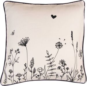 Clayre & Eef Kussenhoes 40*40 Cm Beige Zwart Katoen Bloemen Sierkussenhoes Kussen Hoes Beige Sierkussenhoes Kussen Hoes