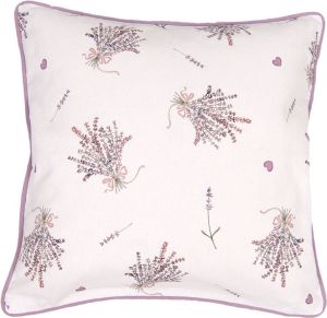 Clayre & Eef Kussenhoes 40*40 Cm Paars Wit Katoen Vierkant Lavendel Sierkussenhoes Kussen Hoes Paars Sierkussenhoes