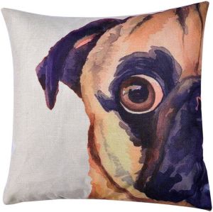 Clayre & Eef Kussenhoes 43x43 cm Bruin Geel Polyester Vierkant Hond Sierkussenhoes Bruin Sierkussenhoes