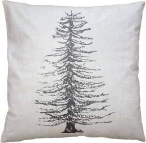 Clayre & Eef Kussenhoes 45x45 cm Beige Grijs Polyester Dennenbomen Sierkussenhoes Beige Sierkussenhoes