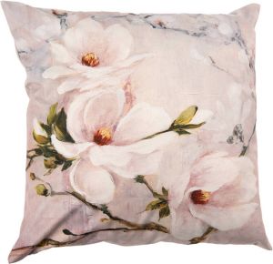 Clayre & Eef Kussenhoes 45x45 Cm Beige Groen Polyester Vierkant Bloesem Sierkussenhoes Kussen Beige Sierkussenhoes