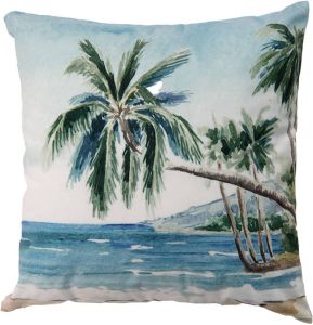 Clayre & Eef Kussenhoes 45x45 Cm Blauw Groen Polyester Palmbomen Sierkussenhoes Kussen Blauw Sierkussenhoes Kussen