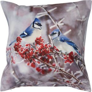 Clayre & Eef Kussenhoes 45x45 Cm Grijs Polyester Vierkant Vogels Sierkussenhoes Kussen Hoes Grijs Sierkussenhoes Kussen